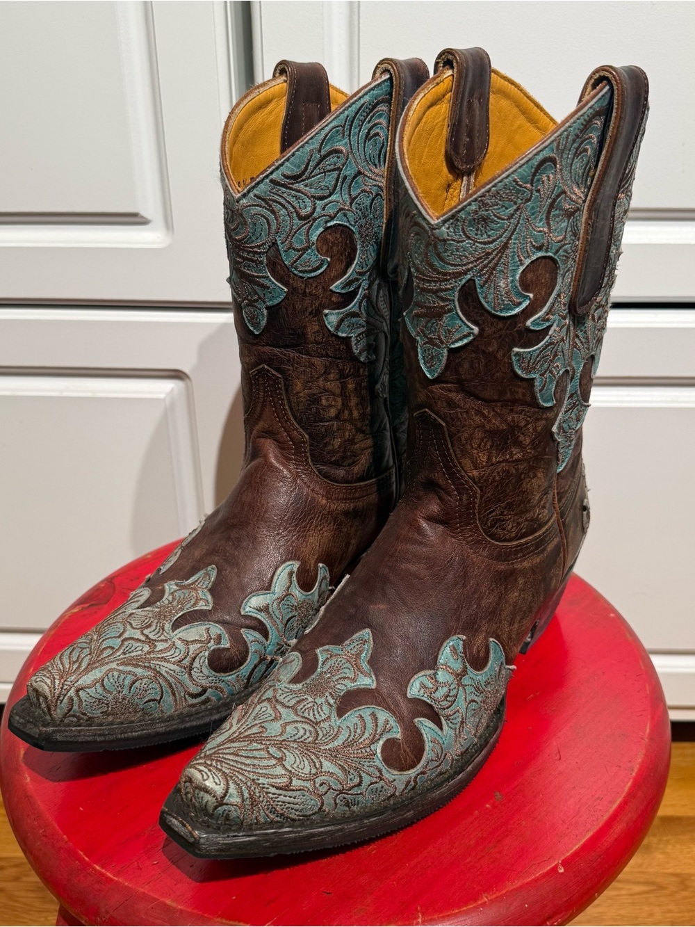 Old Gringo Brown Leather Boots with Turquoise & Brown Embroidery Accents 8.5 - Picture 3 of 15